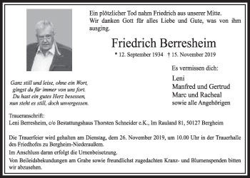 Anzeige von Friedrich Berresheim von  Sonntags-Post 