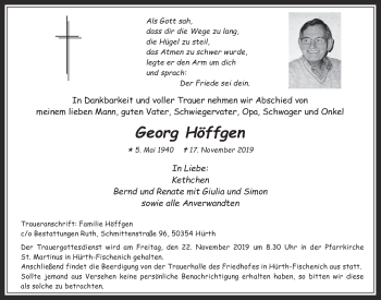 Anzeige von Georg Höffgen von  Wochenende 