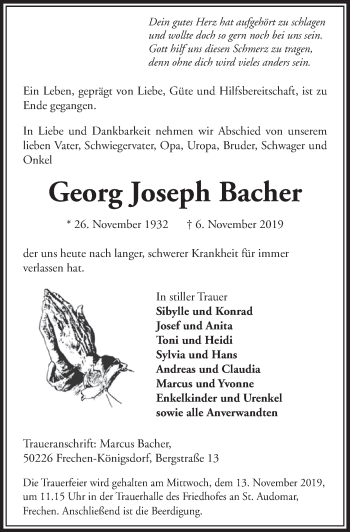 Anzeige von Georg Joseph Bacher von  Sonntags-Post 