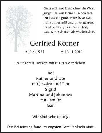 Anzeige von Gerfried Körner von  Schlossbote/Werbekurier 