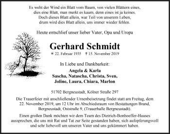 Anzeige von Gerhard Schmidt von  Anzeigen Echo 
