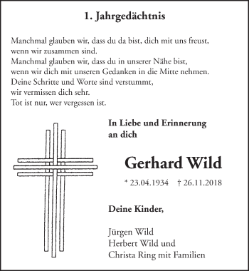 Anzeige von Gerhard Wild von  Schlossbote/Werbekurier 