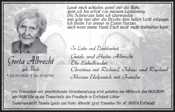 Anzeige von Gerta Albrecht von  Sonntags-Post 