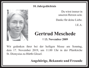 Anzeige von Gertrud Meschede von  Sonntags-Post 