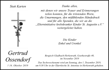 Anzeige von Gertrud Ossendorf von  Bergisches Handelsblatt 