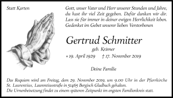 Anzeige von Gertrud Schmitter von Kölner Stadt-Anzeiger / Kölnische Rundschau / Express