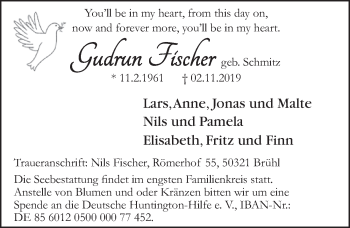 Anzeige von Gudrun Fischer von  Schlossbote/Werbekurier 