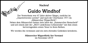 Anzeige von Guido Windhof von Kölner Stadt-Anzeiger / Kölnische Rundschau / Express
