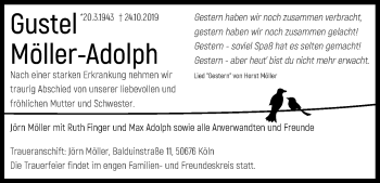 Anzeige von Gustel Möller-Adolph von Kölner Stadt-Anzeiger / Kölnische Rundschau / Express