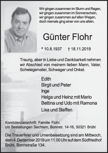 Anzeige von Günter Flohr von  Schlossbote/Werbekurier 