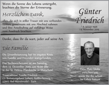 Anzeige von Günter Friedrich von  Blickpunkt Euskirchen 