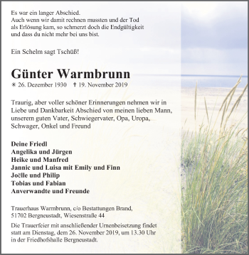 Anzeige von Günter Warmbrunn von Kölner Stadt-Anzeiger / Kölnische Rundschau / Express