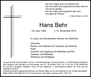 Anzeige von Hans Behr von Kölner Stadt-Anzeiger / Kölnische Rundschau / Express