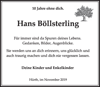 Anzeige von Hans Böllsterling von  Sonntags-Post 