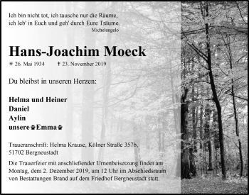 Anzeige von Hans-Joachim Moeck von  Anzeigen Echo 