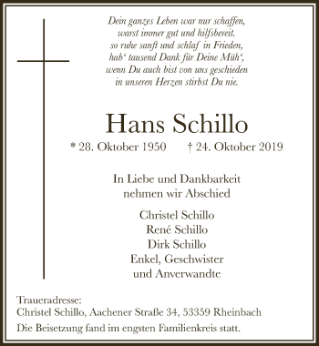 Anzeige von Hans Schillo von  Schaufenster/Blickpunkt 