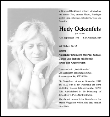 Anzeige von Hedy Ockenfels von Kölner Stadt-Anzeiger / Kölnische Rundschau / Express