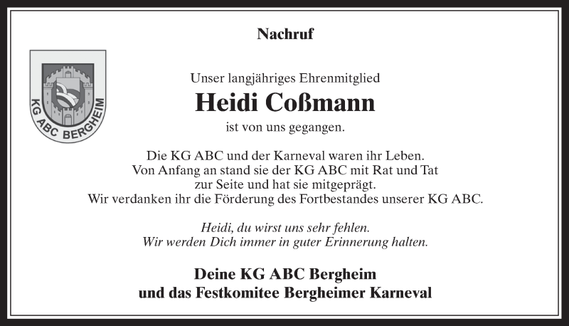  Traueranzeige für Heidi Coßmann vom 06.11.2019 aus  Werbepost 