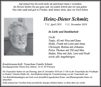 Anzeige von Heinz-Dieter Schmitz von  Sonntags-Post 