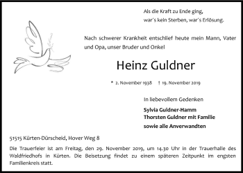Anzeige von Heinz Guldner von  Bergisches Handelsblatt 