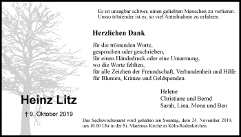 Anzeige von Heinz Litz von  Kölner Wochenspiegel 