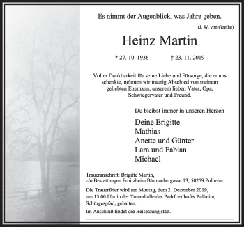 Anzeige von Heinz Martin von  Sonntags-Post 