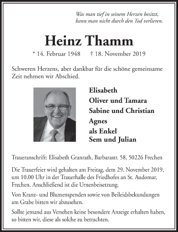 Anzeige von Heinz Thamm von  Sonntags-Post 