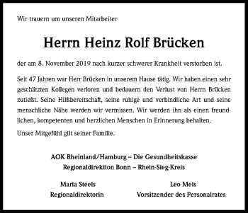 Anzeige von Heinz Rolf Brücken von Kölner Stadt-Anzeiger / Kölnische Rundschau / Express