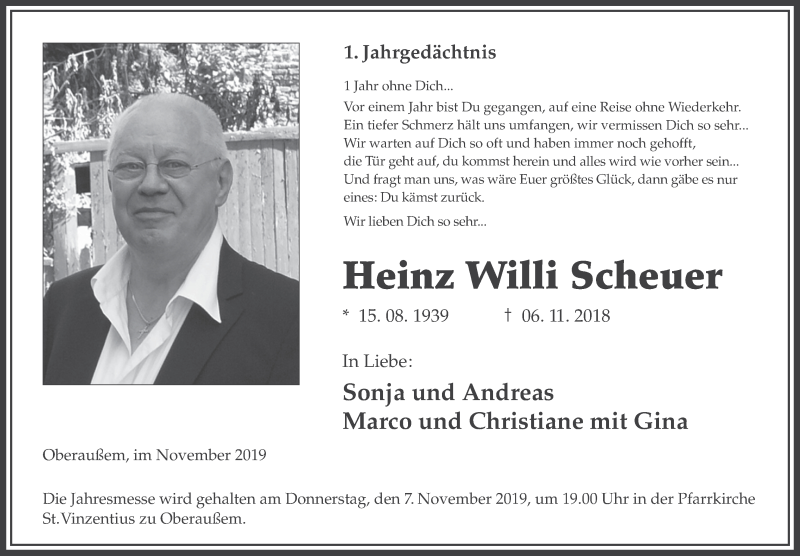  Traueranzeige für Heinz Willi Scheuer vom 18.07.2023 aus  Werbepost 