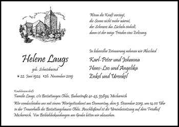 Anzeige von Helene Laugs von Kölner Stadt-Anzeiger / Kölnische Rundschau / Express