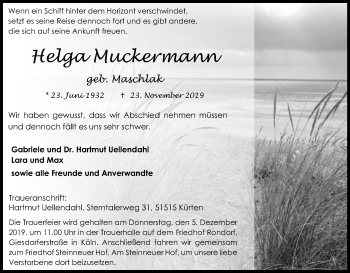 Anzeige von Helga Muckermann von Kölner Stadt-Anzeiger / Kölnische Rundschau / Express