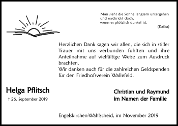 Anzeige von Helga Pflitsch von Kölner Stadt-Anzeiger / Kölnische Rundschau / Express