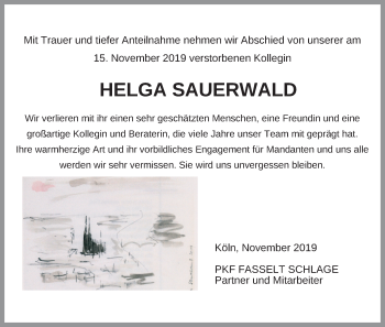 Anzeige von Helga Sauerwald von Kölner Stadt-Anzeiger / Kölnische Rundschau / Express