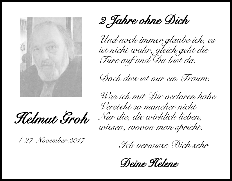  Traueranzeige für Helmut Groh vom 27.11.2019 aus Kölner Stadt-Anzeiger / Kölnische Rundschau / Express