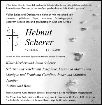 Anzeige von Helmut Scherer von Kölner Stadt-Anzeiger / Kölnische Rundschau / Express
