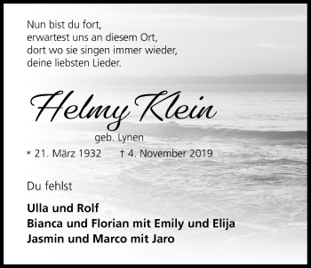 Anzeige von Helmy Klein von Kölner Stadt-Anzeiger / Kölnische Rundschau / Express