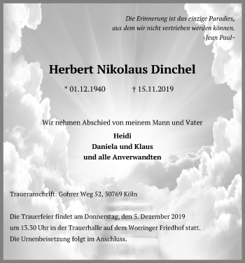 Anzeige von Herbert Nikolaus Dinchel von Kölner Stadt-Anzeiger / Kölnische Rundschau / Express