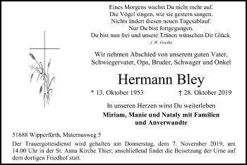 Anzeige von Hermann Bley von Kölner Stadt-Anzeiger / Kölnische Rundschau / Express