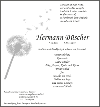 Anzeige von Hermann Büscher von  Leverkusener Wochenende 