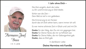 Anzeige von Hermann-Josef Brass von  Bergisches Sonntagsblatt 