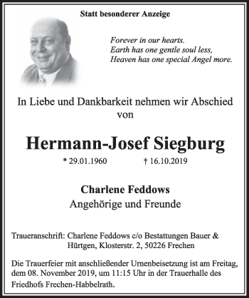 Anzeige von Hermann-Josef Siegbert von  Sonntags-Post 
