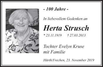 Anzeige von Herta Strusch von  Sonntags-Post 