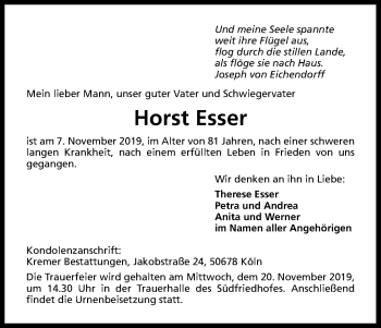 Anzeige von Horst Esser von Kölner Stadt-Anzeiger / Kölnische Rundschau / Express