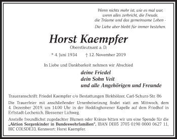 Anzeige von Horst Kaempfer von  Sonntags-Post 