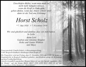 Anzeige von Horst Scholz von Kölner Stadt-Anzeiger / Kölnische Rundschau / Express