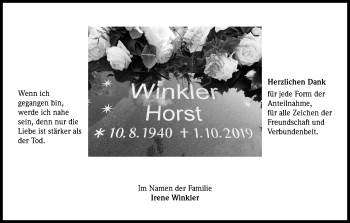 Anzeige von Horst Winkler von Kölner Stadt-Anzeiger / Kölnische Rundschau / Express