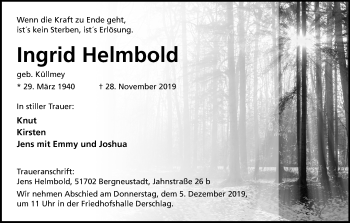 Anzeige von Ingrid Helmbold von Kölner Stadt-Anzeiger / Kölnische Rundschau / Express