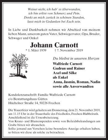 Anzeige von Johann Carnott von  Wochenende 