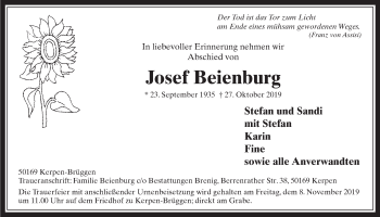 Anzeige von Josef Beienburg von  Werbepost 