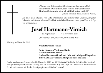 Anzeige von Josef Hartmann-Virnich von Kölner Stadt-Anzeiger / Kölnische Rundschau / Express
